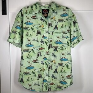 RSVLTS Jurassic Park Park Map Shirt Men's Size Medium All Over Print Button Down
